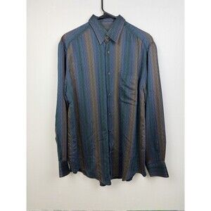 Jhane Barnes Men’s M Long Sleeve Button Up Shirt Rayon Blend Striped Multicolor